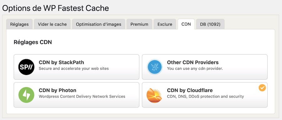 Intégration de Cloudflare et WP Fastest Cache